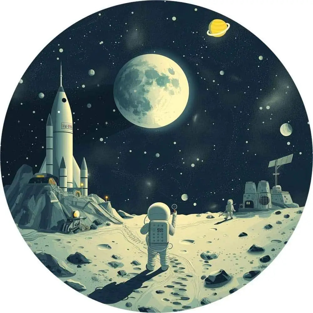 Okrągła Fototapeta Księżycowa Baza Kosmiczna.