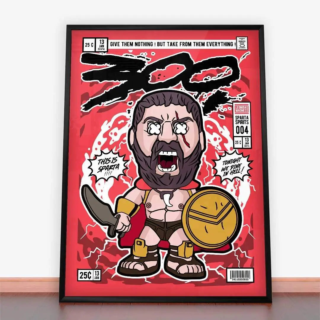 Framed 300 comic book art in ramę plakatową idealną do plakatów młodzieżowych