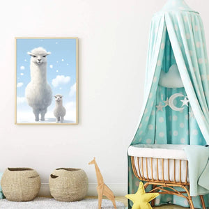 Plakat Alpaka z Młodą Alpaką.
