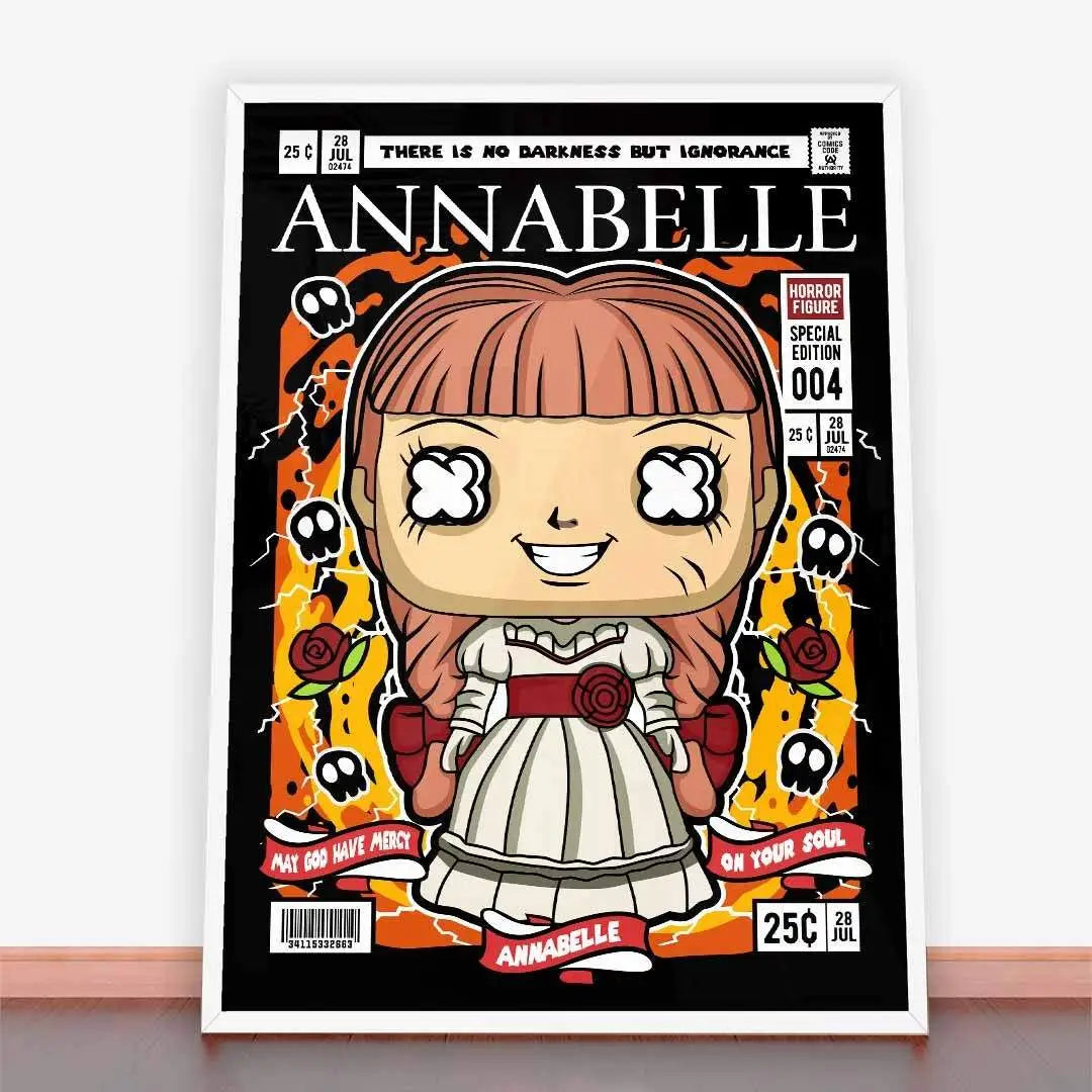 Plakat Annabelle - okładka komiksu z figurą horroru Annabelle w ramę plakatową