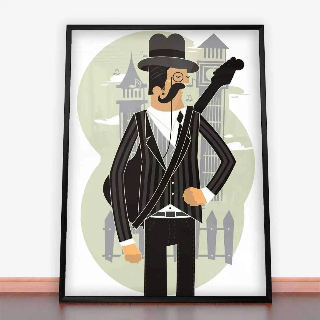 Plakat Artdeco mężczyzna z gitarą.