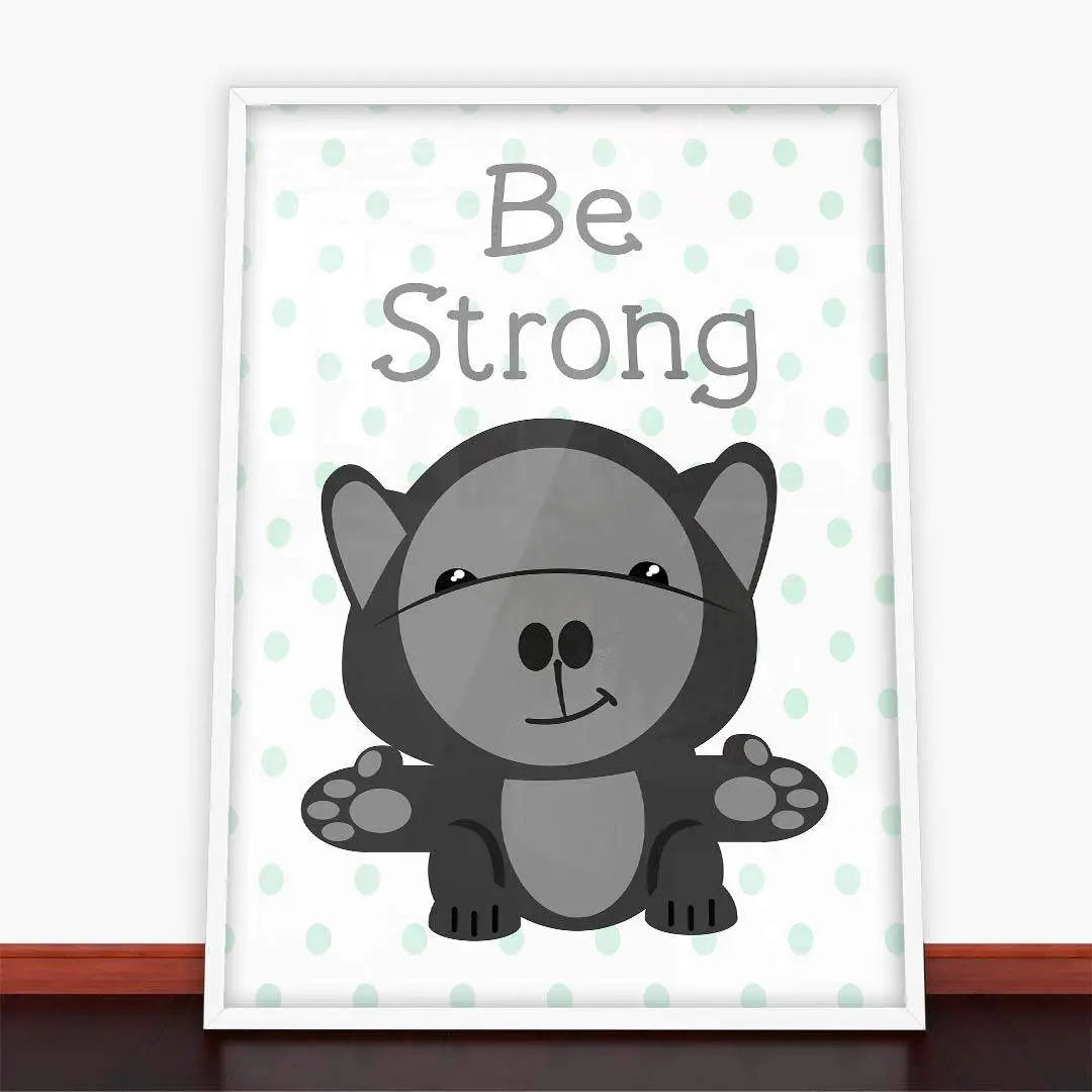 Framed Be Strong gorilla print, ideal for the Plakat Be Strong collection