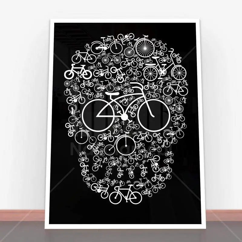 Plakat Bicycle Skull z czaszką wykonaną z rowerów w czarno-białym designie