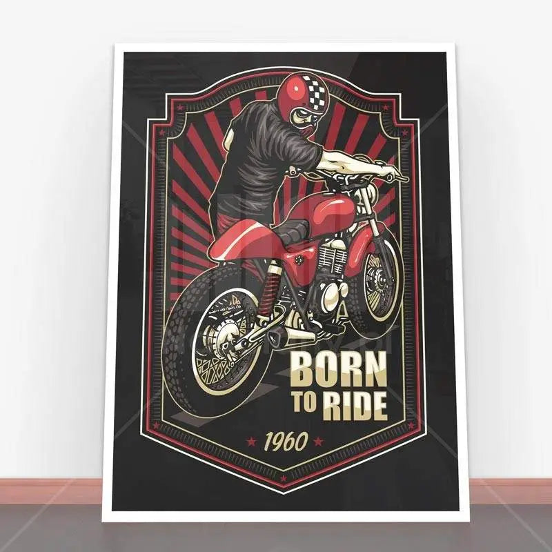 Framowany plakat Born to Ride Vintage, idealny do dekoracji wnętrz miłośników motocykli