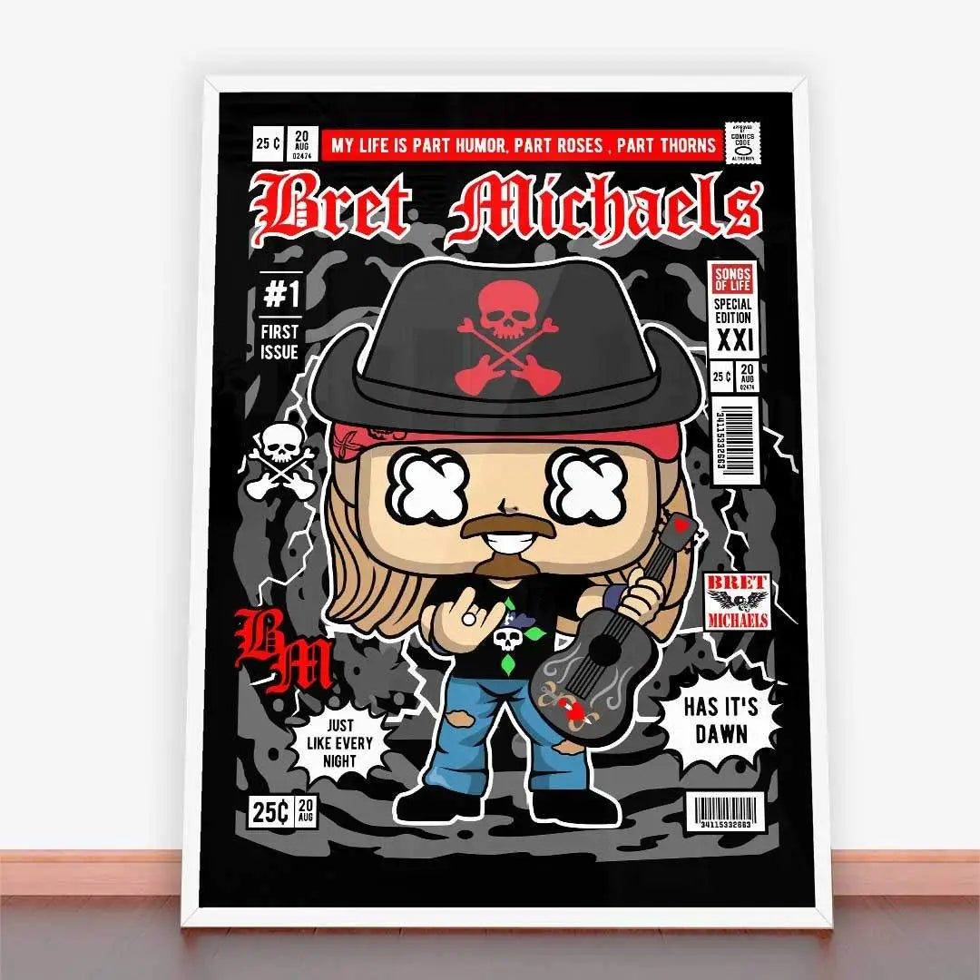 Plakat Bret Michaels na okładce komiksu z ramą plakatową, idealny na plakaty młodzieżowe