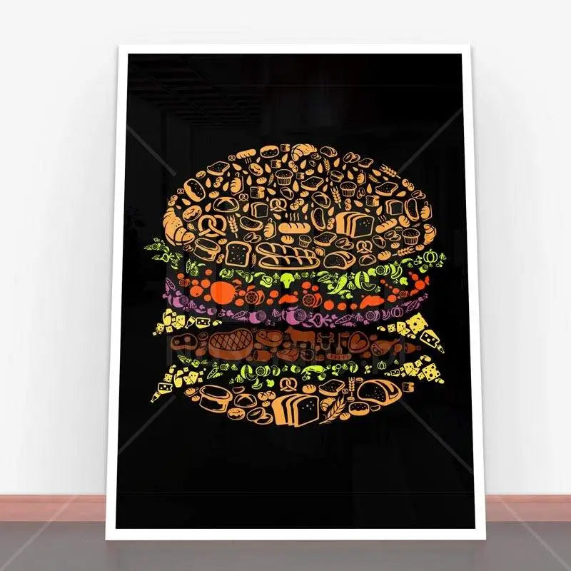 Ilustracja jedzenia w kształcie burgera na Plakat Burger w ramę plakatową