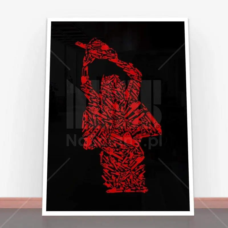 Plakat Chainsaw z osobą trzymającą piłę łańcuchową w ramie plakatowej
