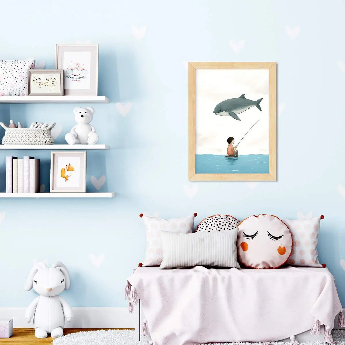 Plakat Chłopiec i Delfin, wyjątkowa sztuka dla twojego dziecka, nieskończonych możliwości