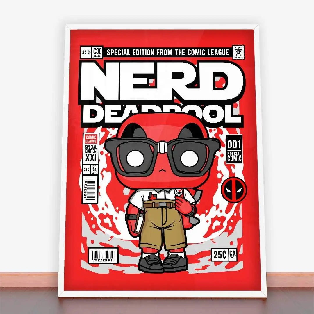 Framed Nerd Deadpool comic book cover for Plakat Deadpool Nerd, ideal for plakaty młodzieżowe