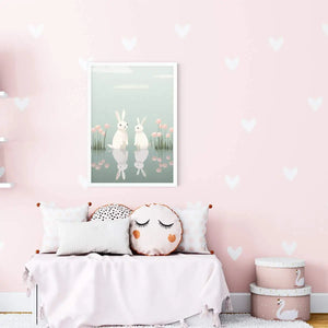 Plakat Dwa Króliki wśród Kwiatów.