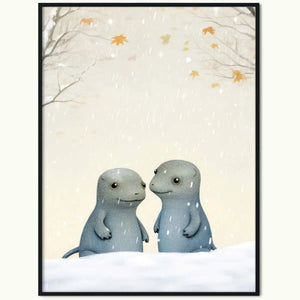 Ilustracja ramek zimowej salamandry w produkcie Plakat Dwie Urocze Salamandry