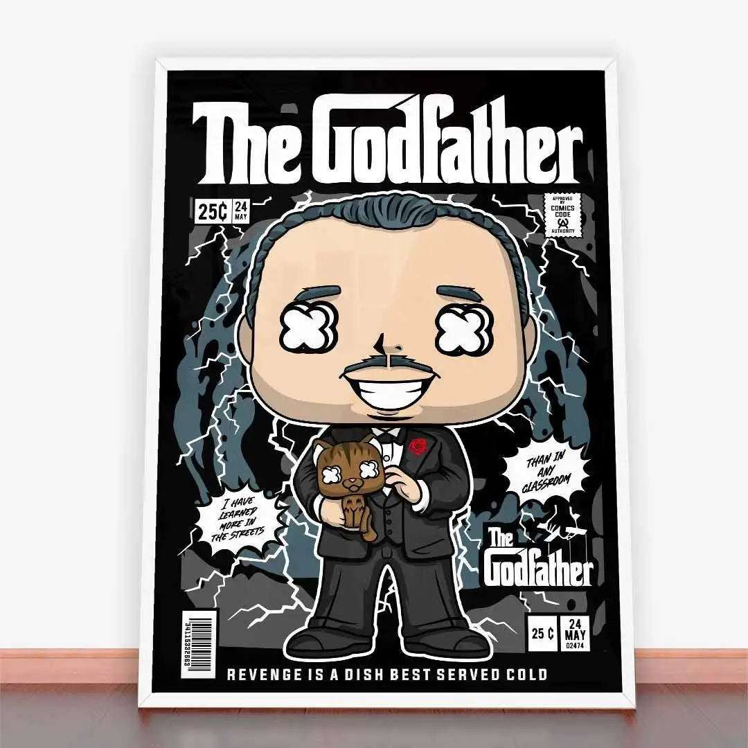Plakat Godfather Vito Corleone w stylu komiksowym, przedstawiający Vito Corleone