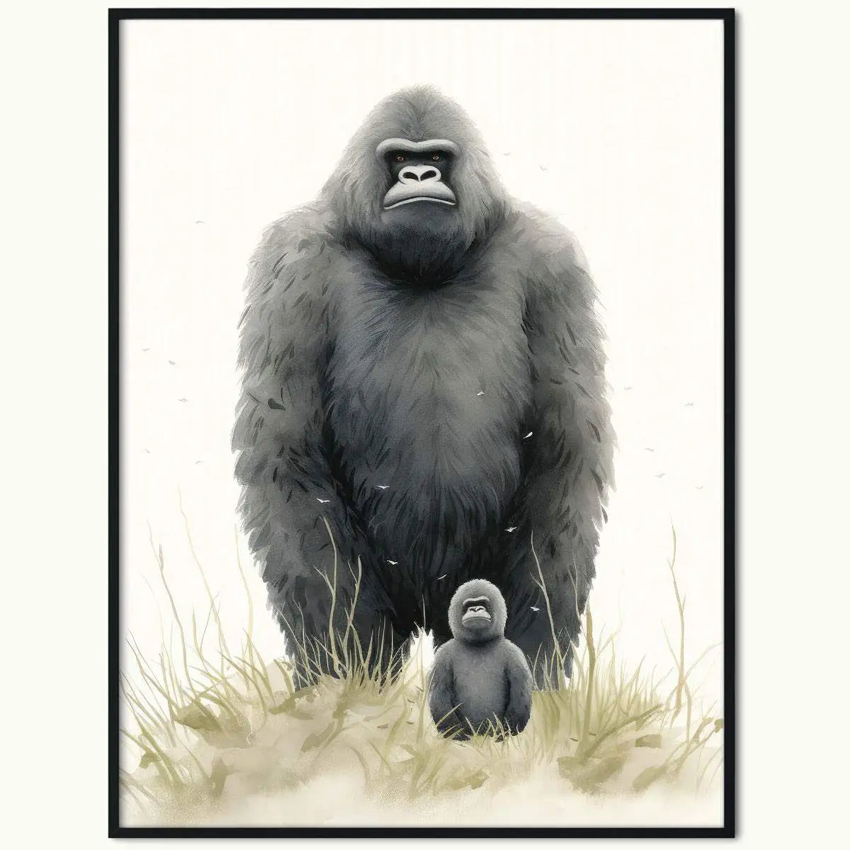 Plakat Goryl z Małym Gorylem na Łące.