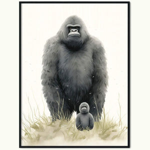 Plakat Goryl z Małym Gorylem na Łące.