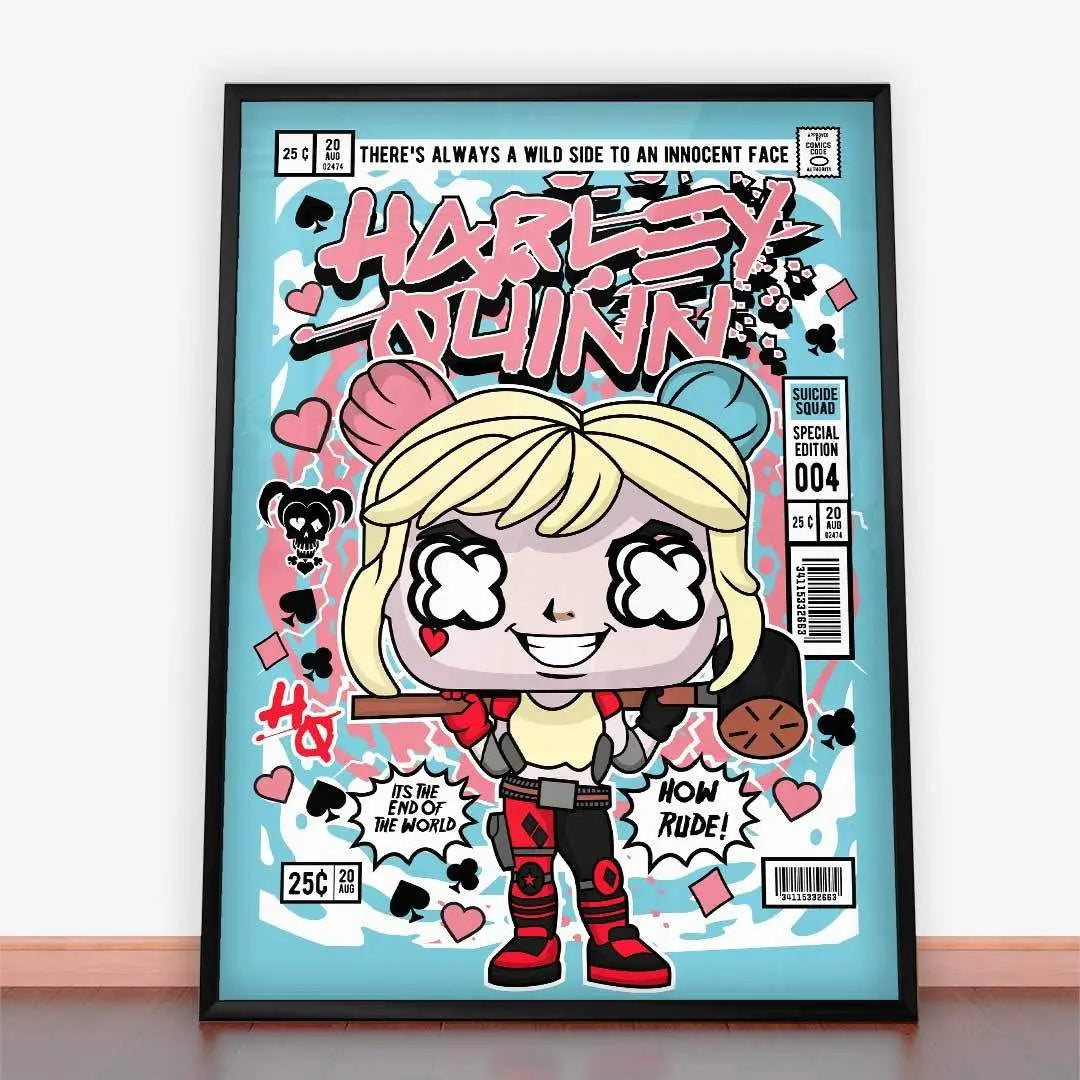 Framed Harley Quinn comic book art in a stylish ramę plakatową for plakaty młodzieżowe