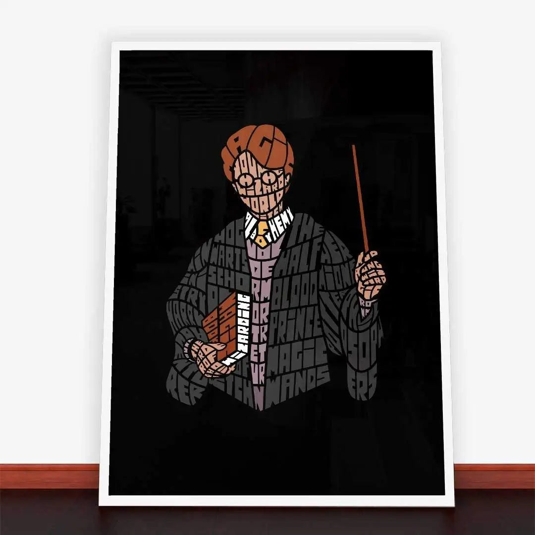 Plakat Harry Potter z unikalną typografią artystyczną na ścianę