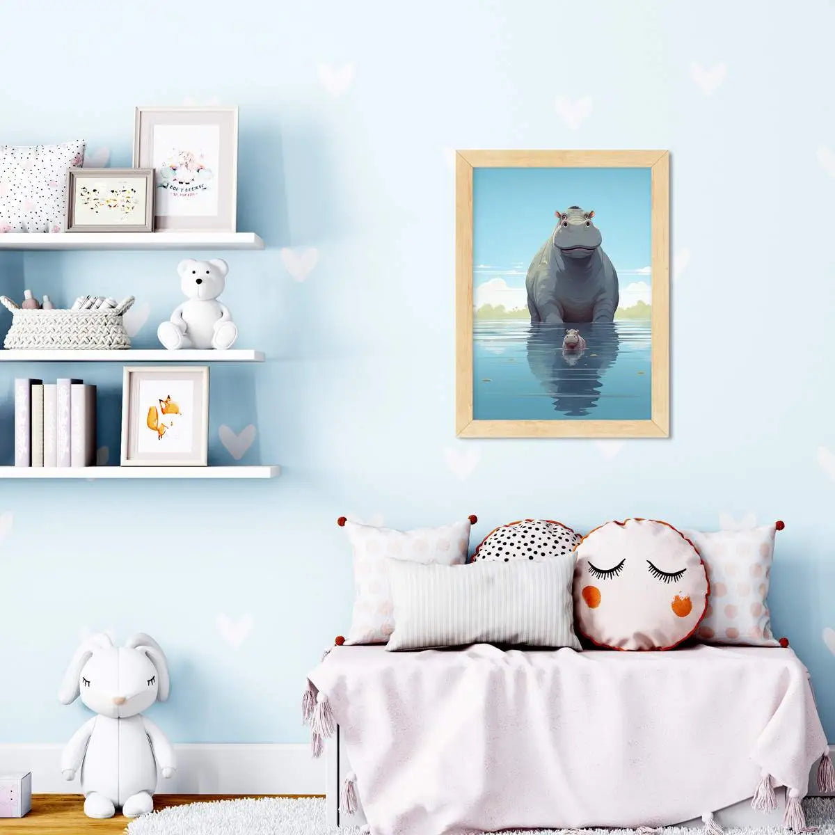 Plakat Hipopotam z Młodym Hipopotamkiem.