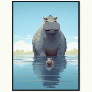 Plakat Hipopotam z Młodym Hipopotamkiem.