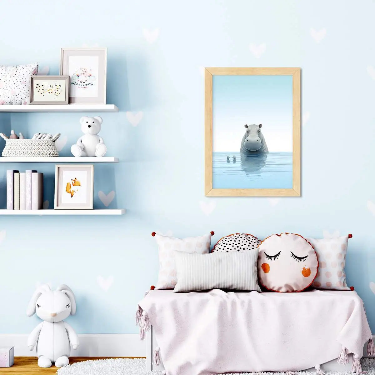 Plakat Hipopotam z Młodymi w Wodzie.