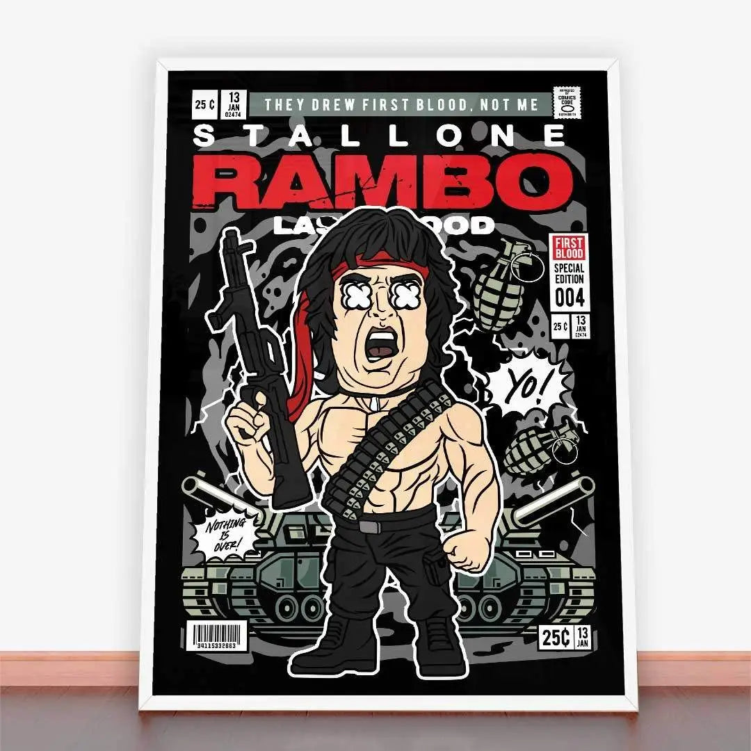 Plakat John Rambo z komiksową grafiką idealny do ramy plakatowej