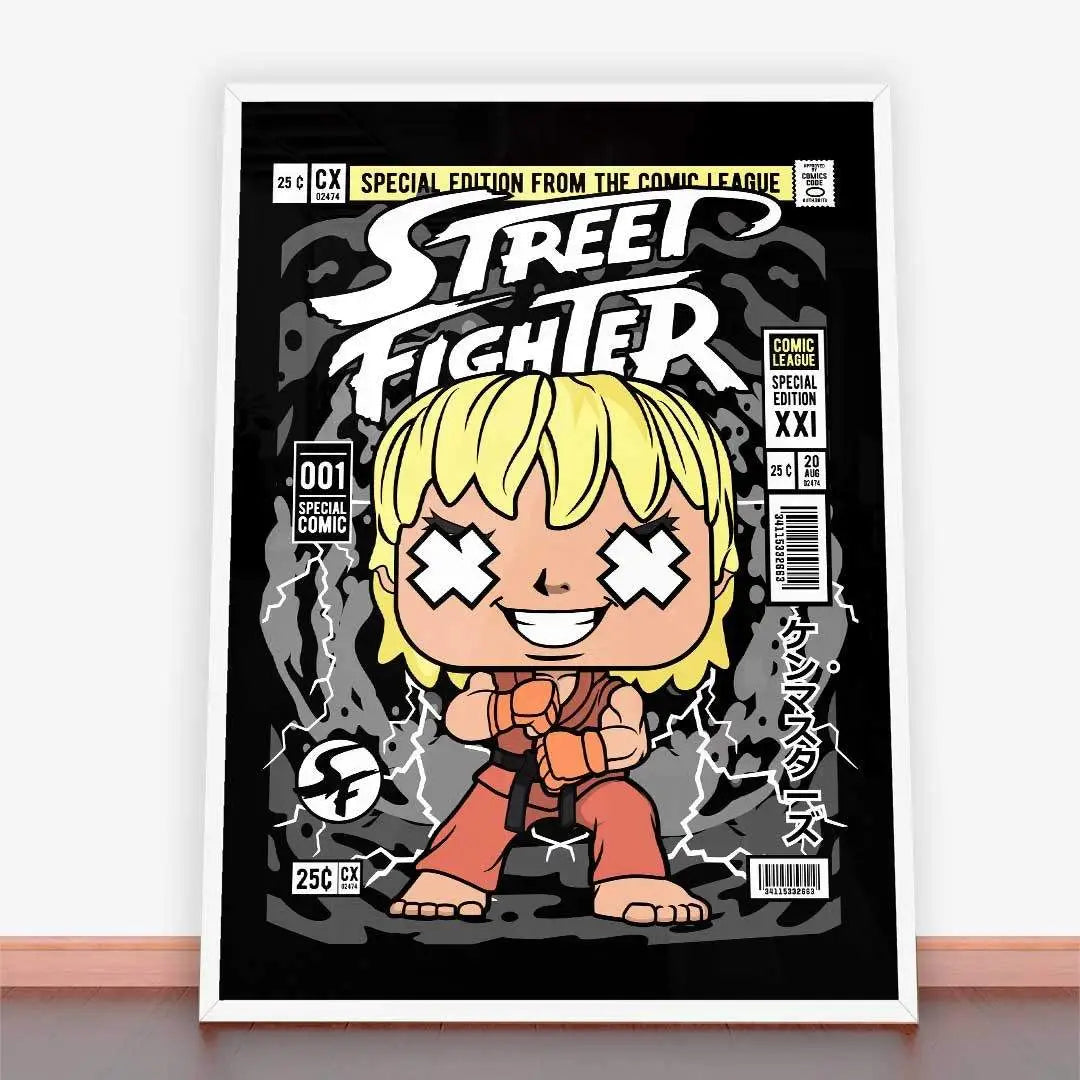 Framed Plakat Ken Street Fighter comic book cover showcasing iconic character Ken