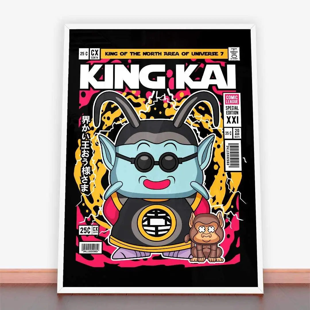 Framowany plakat King Kai z okładką komiksu, idealny do młodzieżowych wnętrz