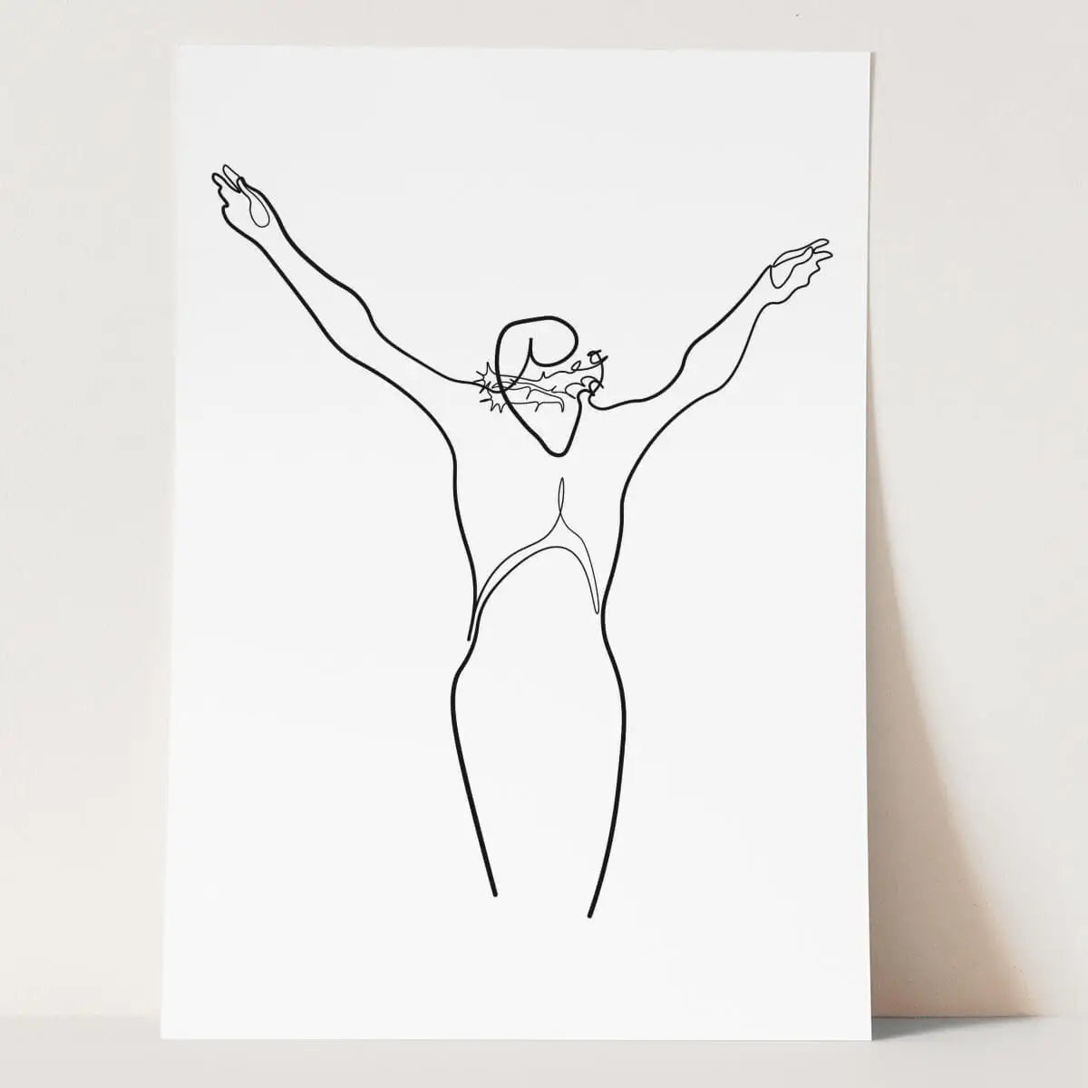 Minimalist line art of Jesus on the cross for Plakat Krzyż i Korona Cierniowa