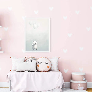 Plakat Mały Niedźwiadek Polarny z Balonami.