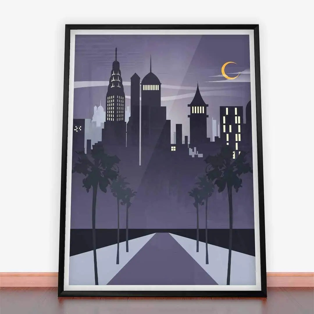 Plakat Miasto nocą w stylu Art deco.