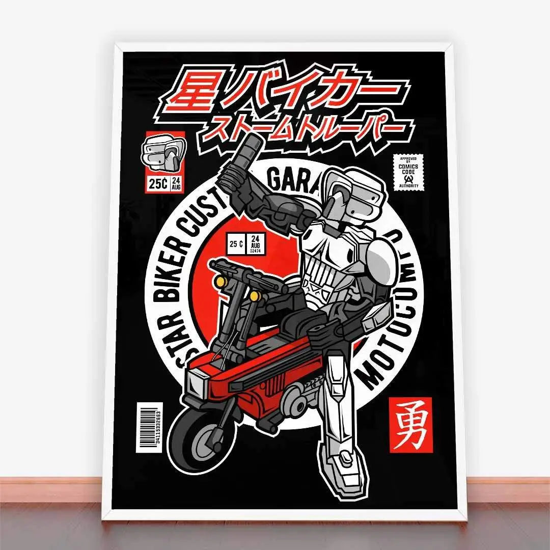 Framed Star Wars biker comic art in a stylish ramę plakatową from Plakat Motocompo