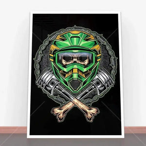 Framed skull in motocross helmet for Plakat Motocross Skull, ideal for plakaty młodzieżowe