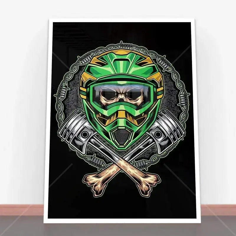 Framed skull in motocross helmet for Plakat Motocross Skull, ideal for plakaty młodzieżowe