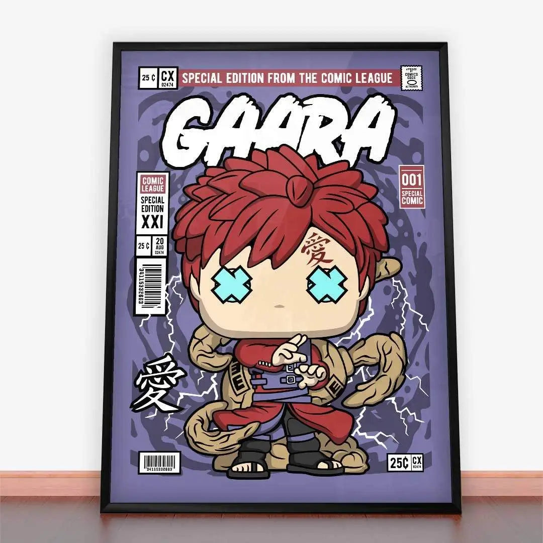 Framowana grafika komiksowa Gaara jako plakat Naruto Gaara w stylu plakaty młodzieżowe