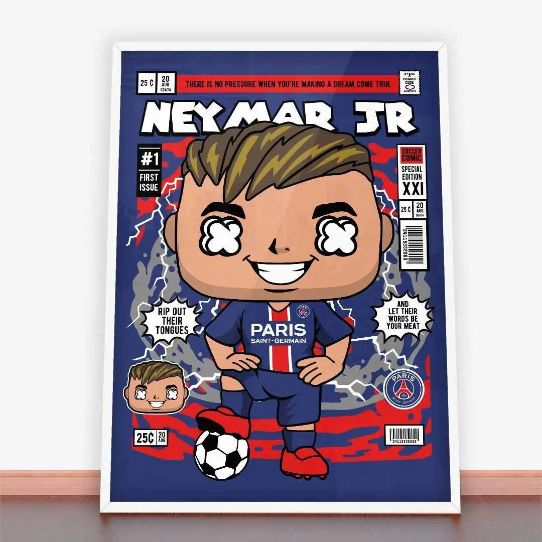 Framowane dzieło sztuki komiksowej Neymar Jr. w ramie plakatowej Plakat Neymar