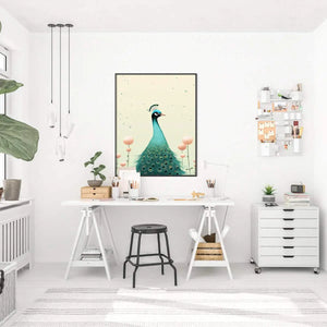 Ilustracja pawia w ramie, idealny plakat paw do każdego wnętrza