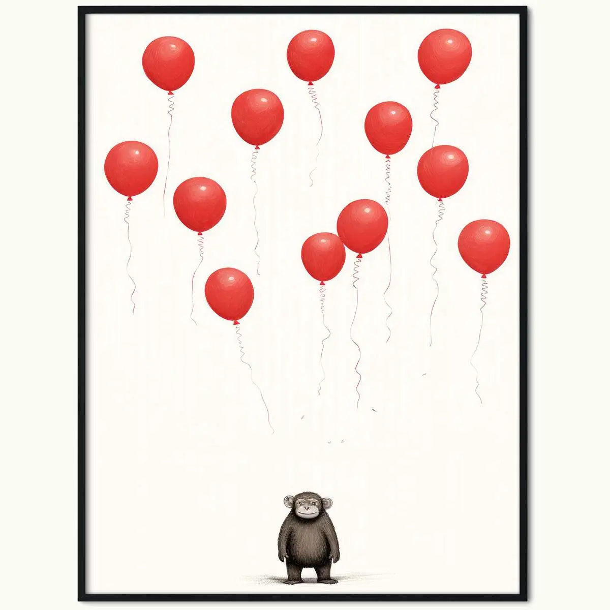 Plakat Pawian z Czerwonymi Balonami.