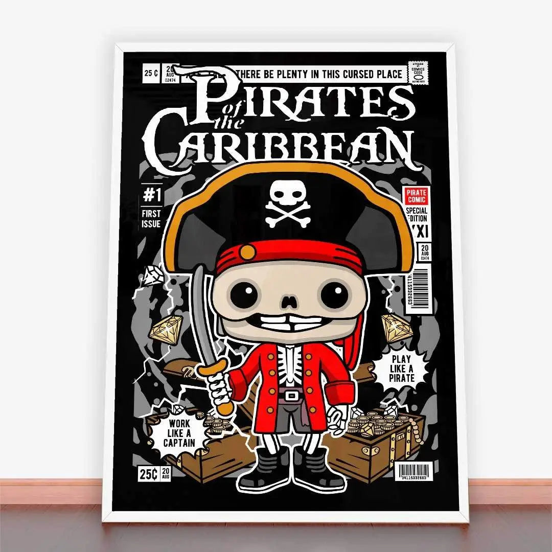 Plakat Piraci Z Karaibów z Jolly Roger na okładce komiksu w plakatach młodzieżowych