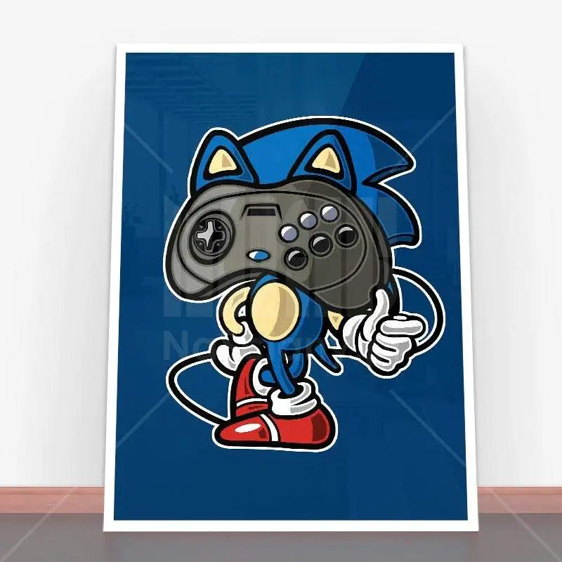 Sonic the Hedgehog with a game controller in Plakat Player Head 2 design