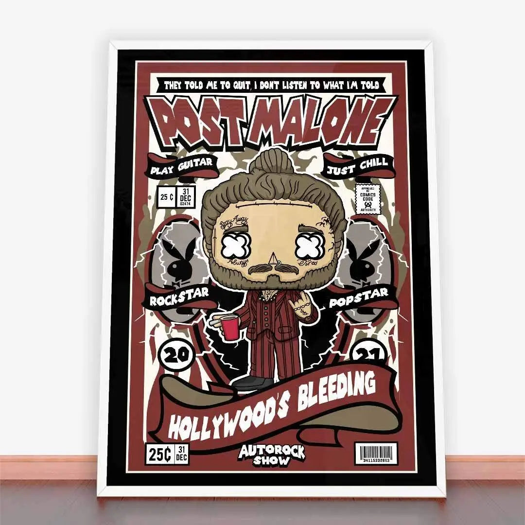 Kolorowy plakat Post Malone w formie rysunkowej na ścianę