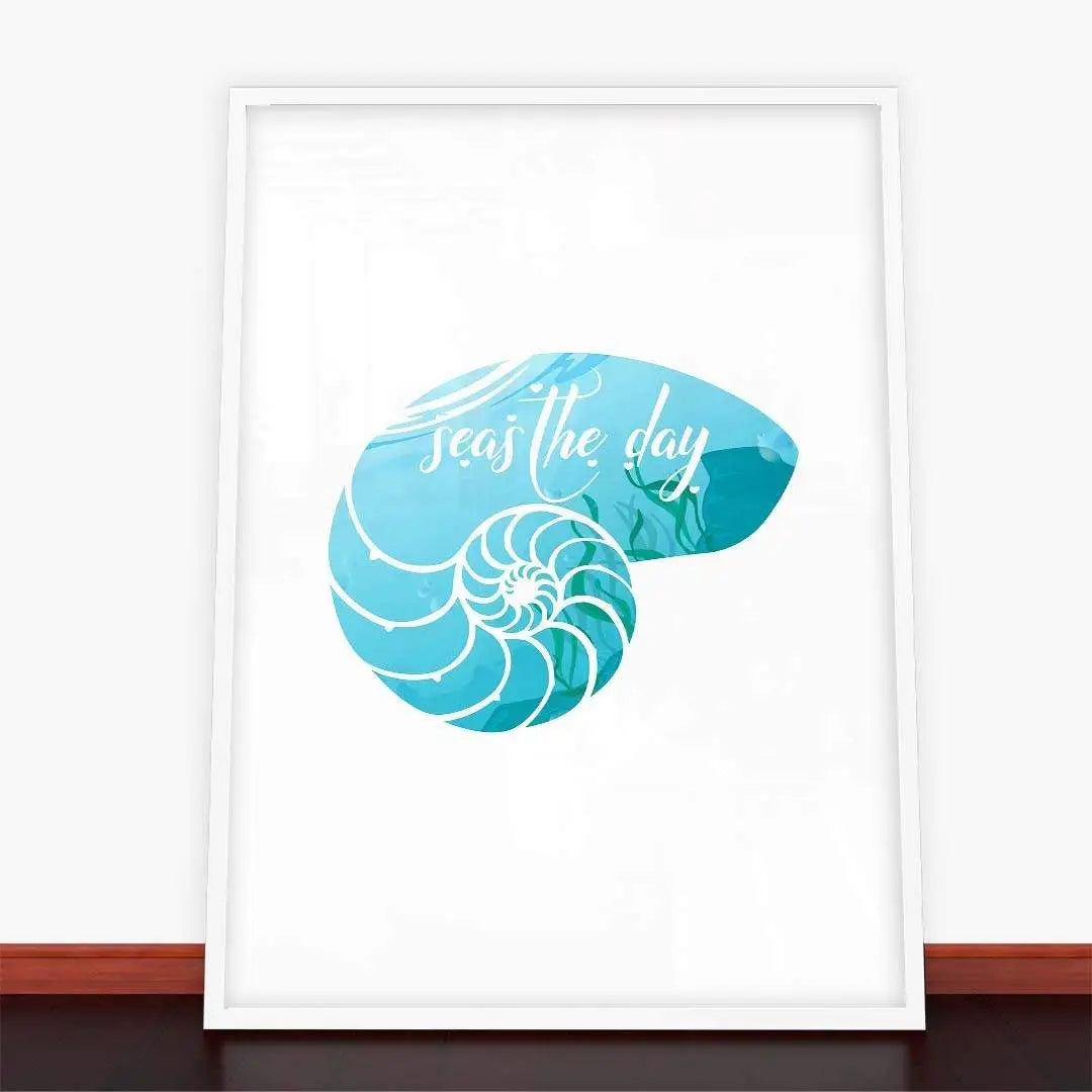 Framed seashell art in Plakat Seas The Day with ramę plakatową dla dekoracji wnętrz
