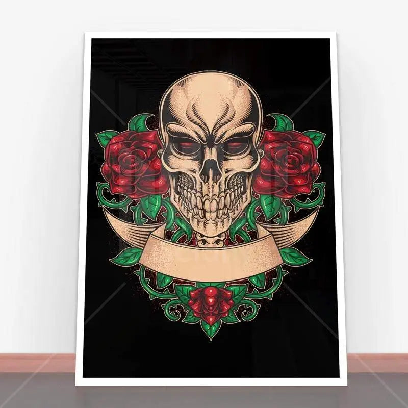 Plakat Skull and Roses z ramą, idealny do dekoracji i plakaty młodzieżowe