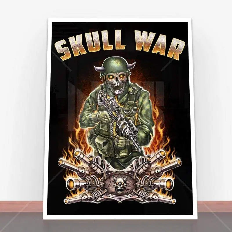 Plakat Skull War poster featuring a striking design of skulls in battle