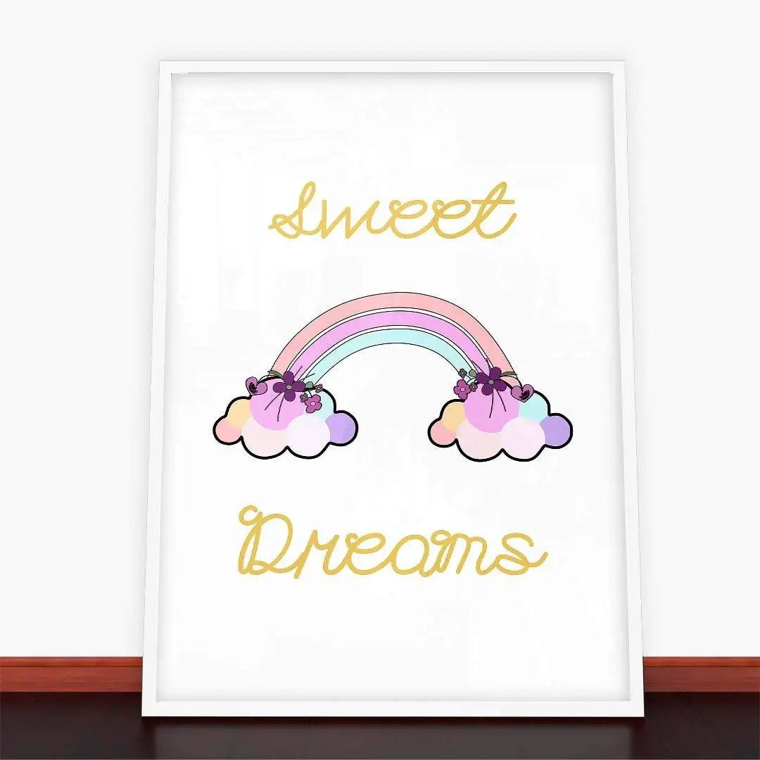 Framed plakat Słodkich Snów with colorful rainbow art for vibrant decor