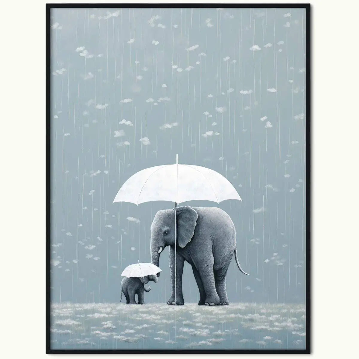 Plakat Słoń z Małym Słoniątkiem pod Parasolem.