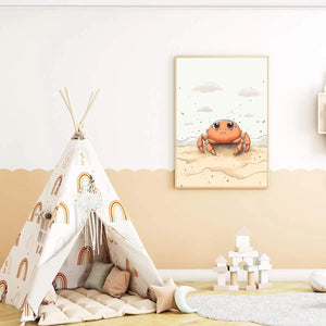Pokój dziecięcy z tipi i plakatem smutny krab na plaży