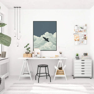 Framed airplane art of Plakat Sokół w Chmurach for stylish decor