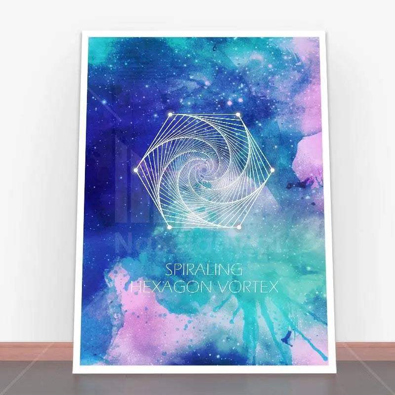 Wydruk wodny galaktyki w ramie plakatowej Plakat Spiraling Hexagon Vortex