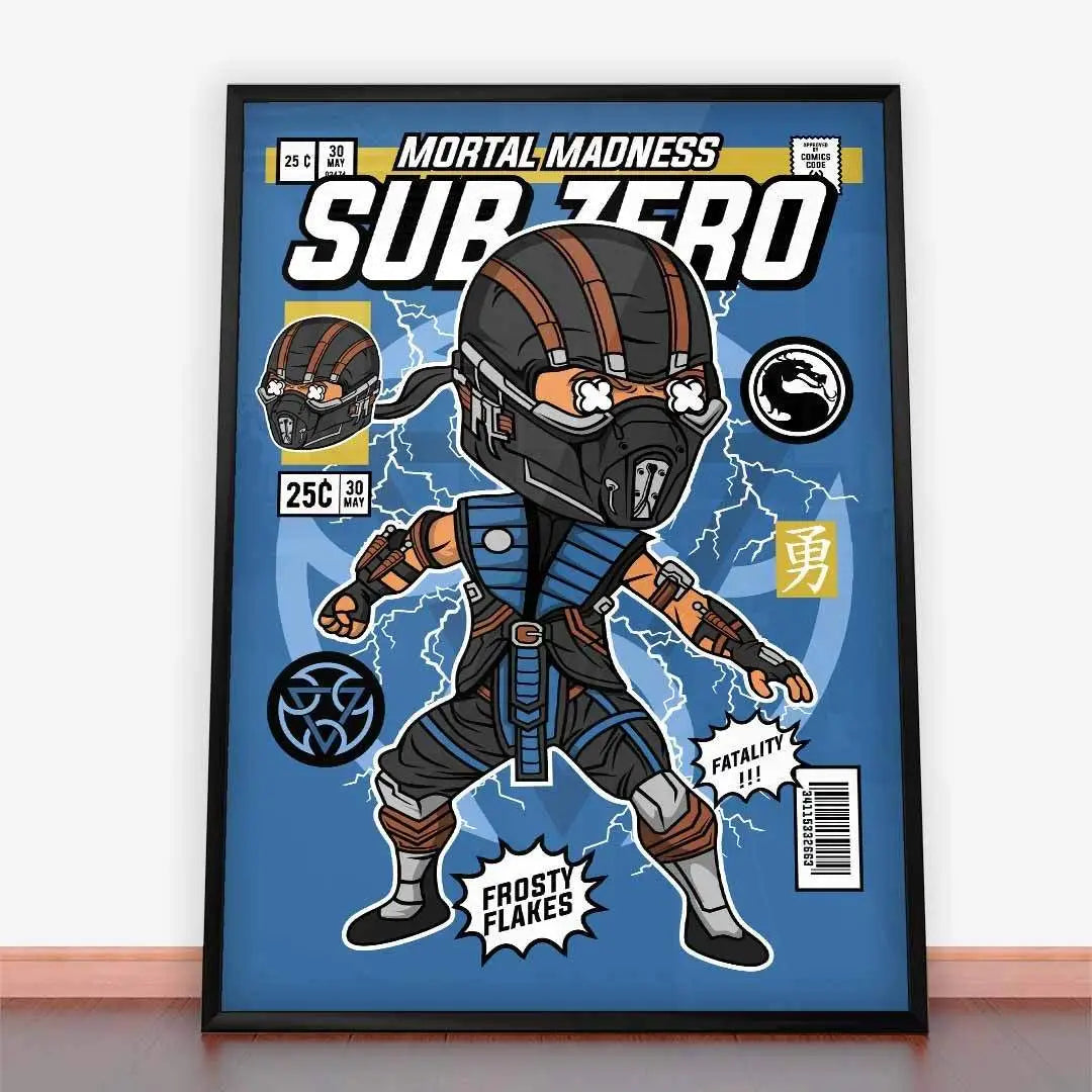 Framowana sztuka komiksowa Sub-Zero w Plakat Sub Zero idealna do dekoracji