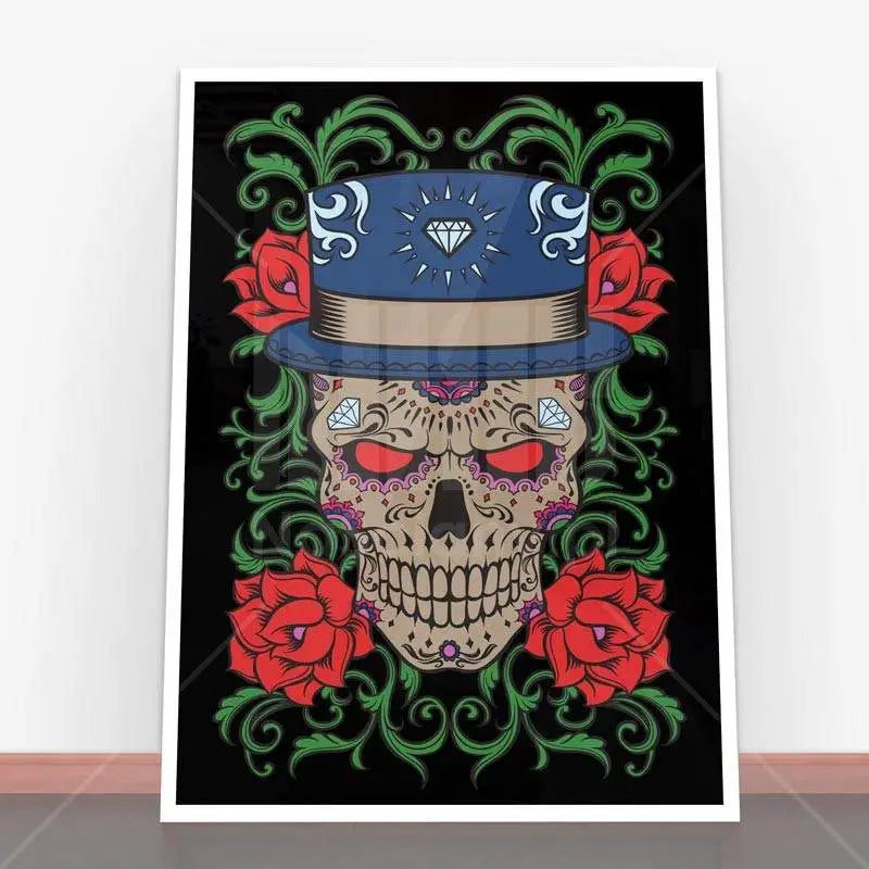 Framed Plakat Sugar Skull art showcasing vibrant colors and intricate design