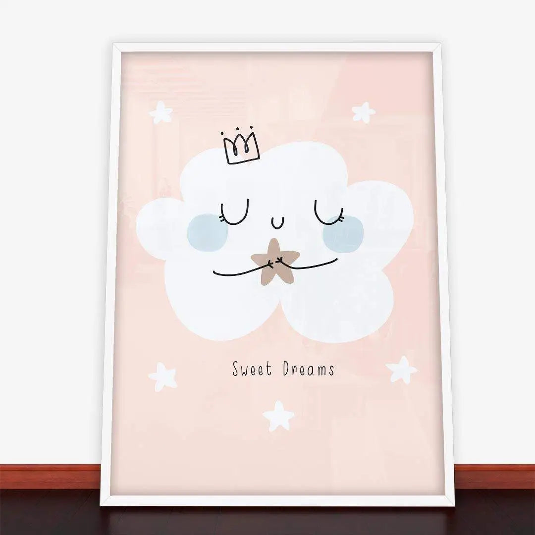 Framowane plakaty Sweet Dreams z chmurkami idealne do dekoracji wnętrz